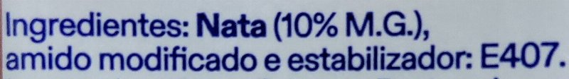 Foto da lista de ingredientes