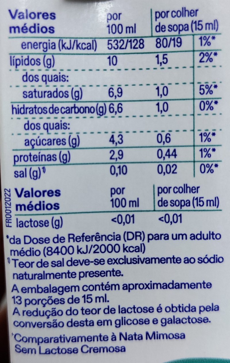 Foto da tabela nutricional
