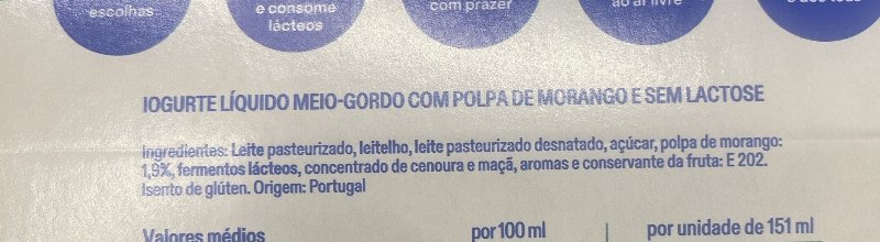 Foto da lista de ingredientes