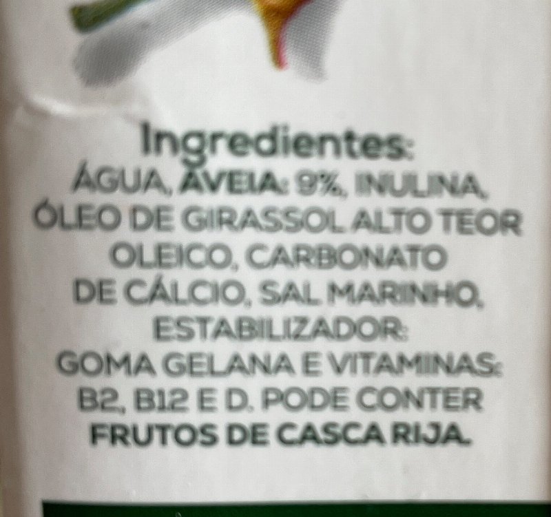 Foto da lista de ingredientes