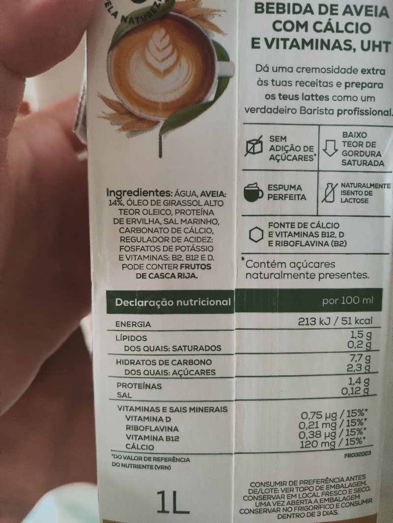 Foto da lista de ingredientes