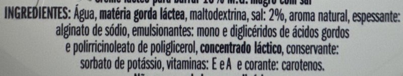 Foto da lista de ingredientes