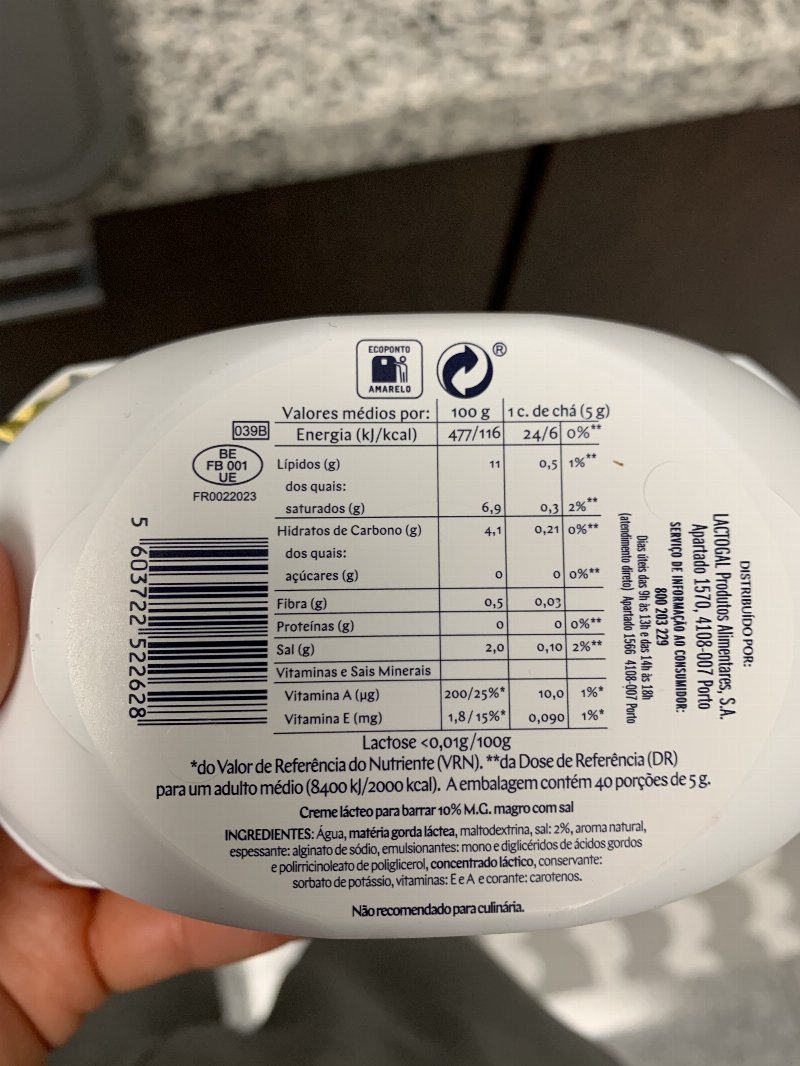Foto da tabela nutricional