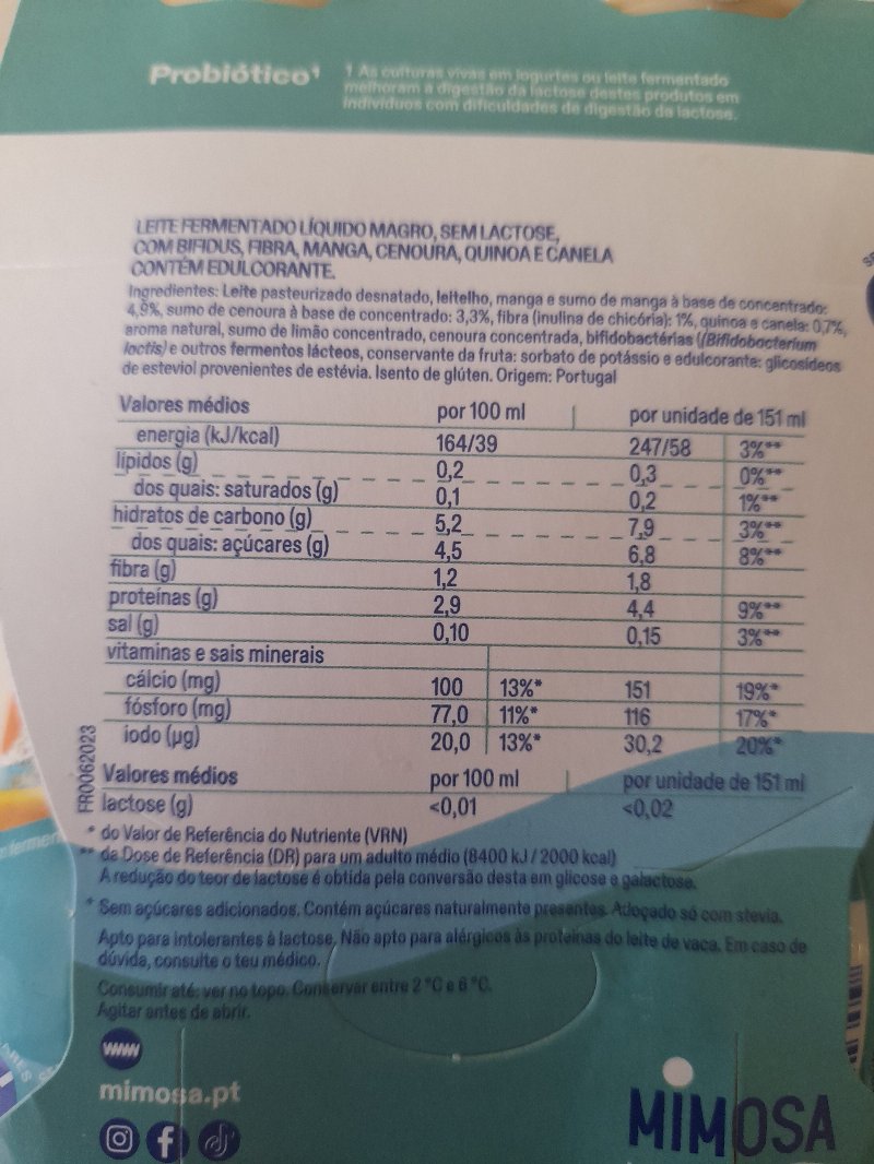 Foto da tabela nutricional