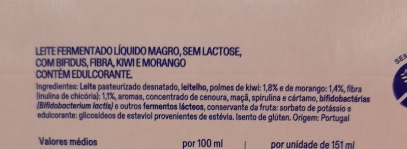 Foto da lista de ingredientes