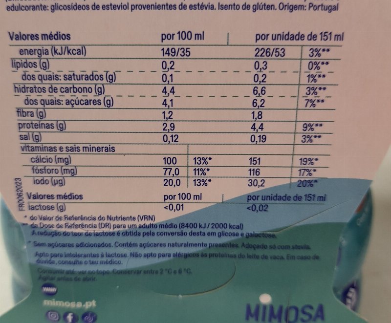 Foto da tabela nutricional