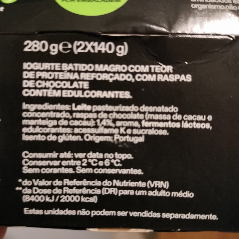 Foto da lista de ingredientes