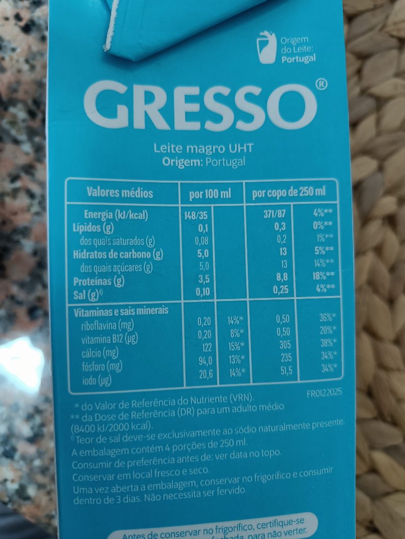 Foto da tabela nutricional
