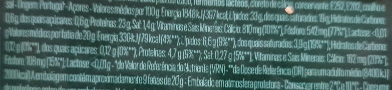 Foto da tabela nutricional