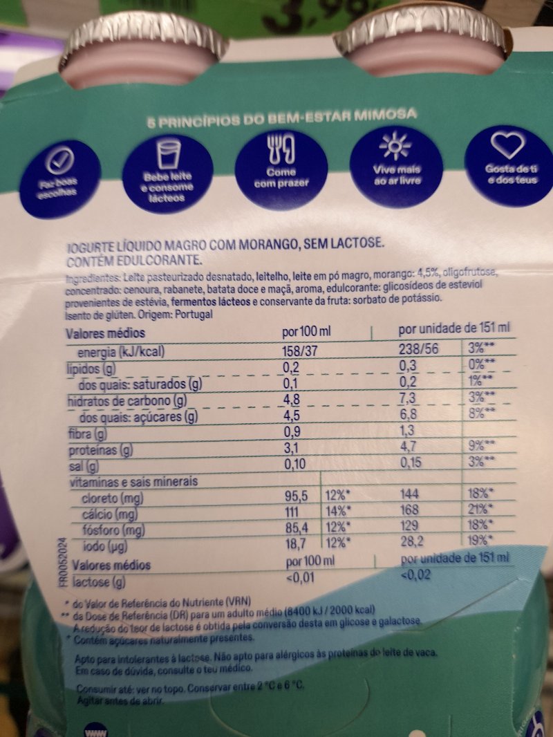 Foto da lista de ingredientes