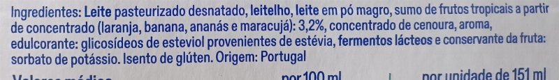 Foto da lista de ingredientes