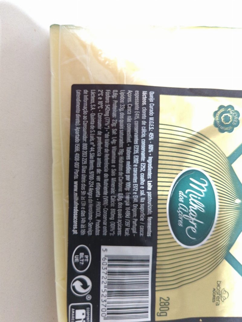 Foto da tabela nutricional
