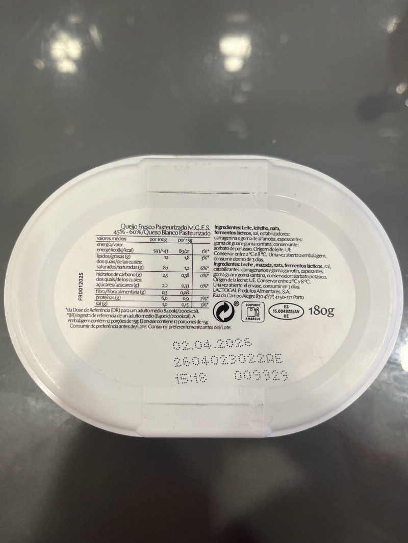 Foto da tabela nutricional