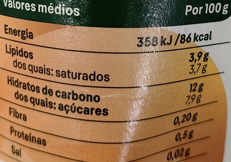 Foto da tabela nutricional