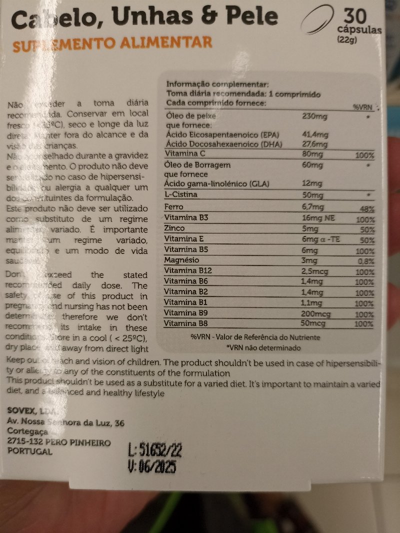 Foto da tabela nutricional
