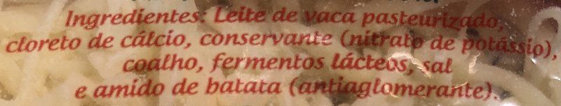 Foto da lista de ingredientes
