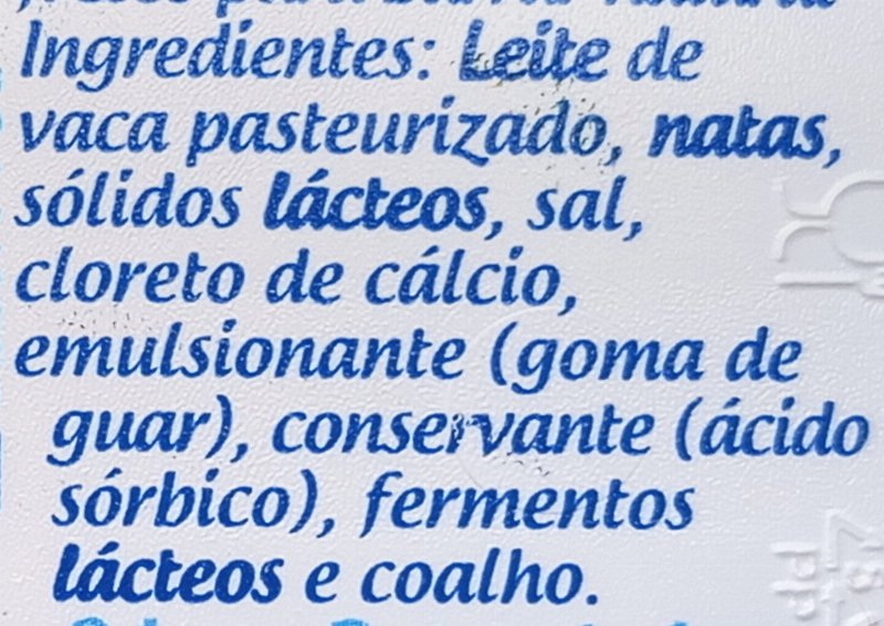 Foto da lista de ingredientes