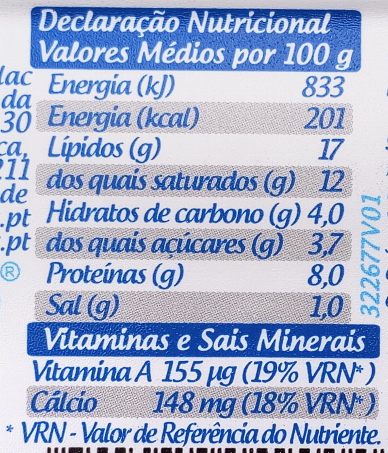 Foto da tabela nutricional