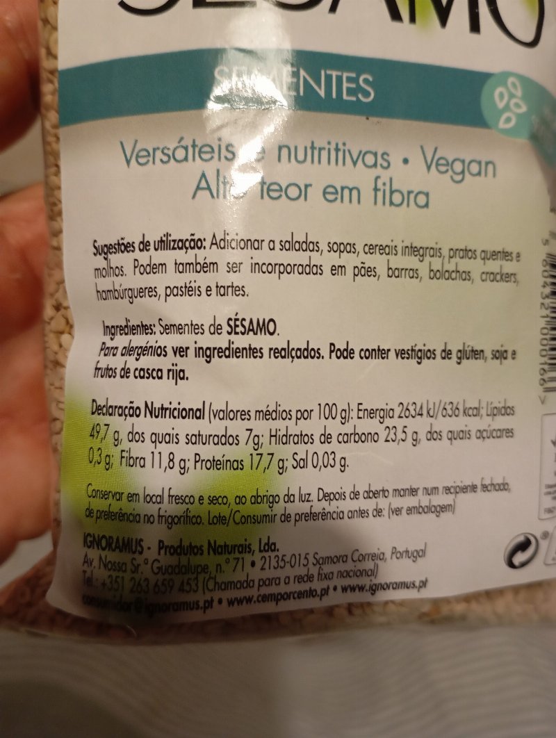 Foto da tabela nutricional