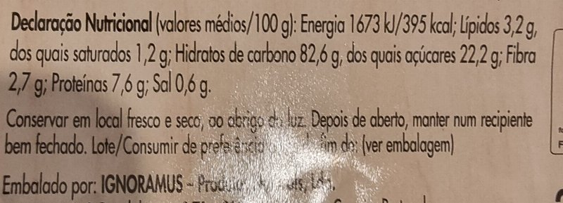 Foto da tabela nutricional