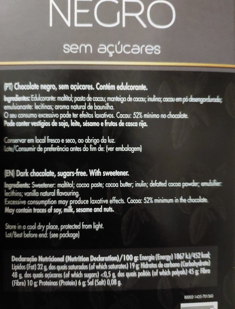 Foto da lista de ingredientes