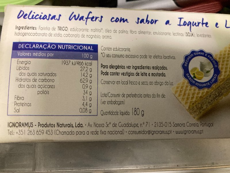 Foto da lista de ingredientes