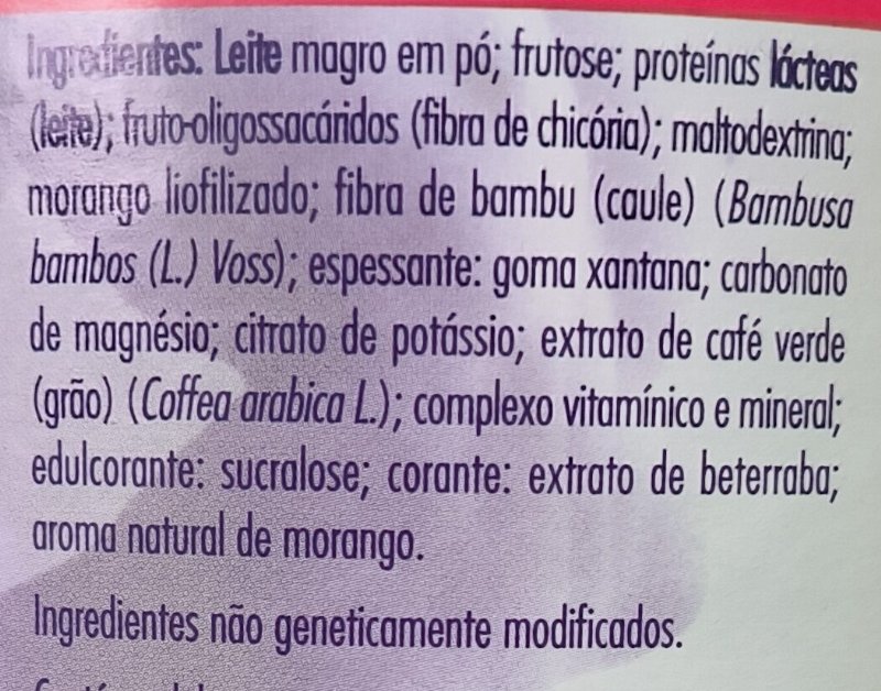 Foto da lista de ingredientes