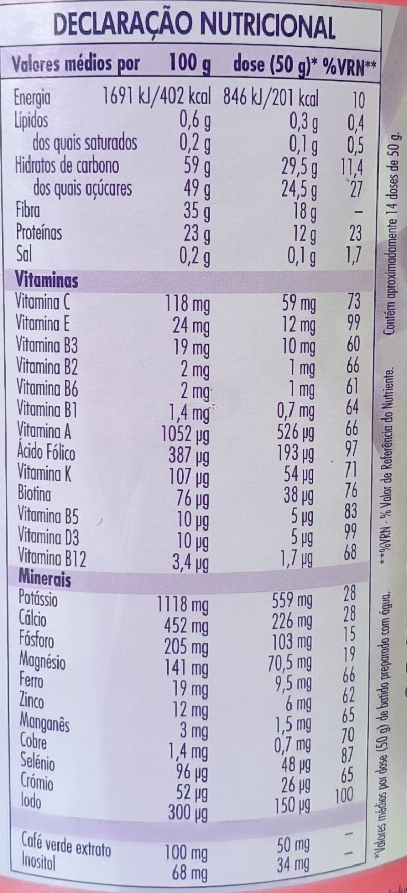 Foto da tabela nutricional