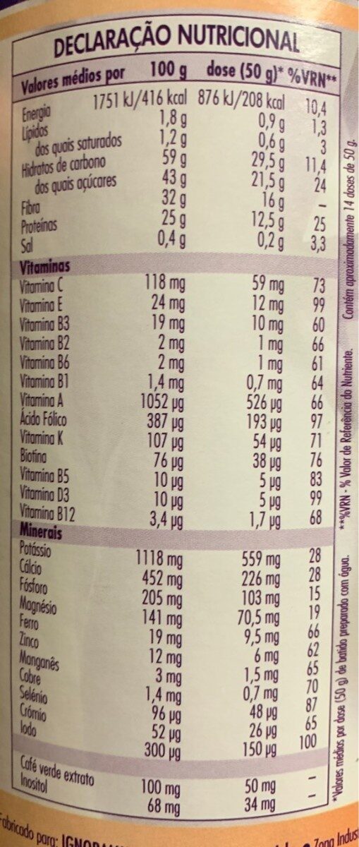 Foto da tabela nutricional