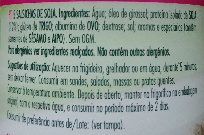 Foto da lista de ingredientes