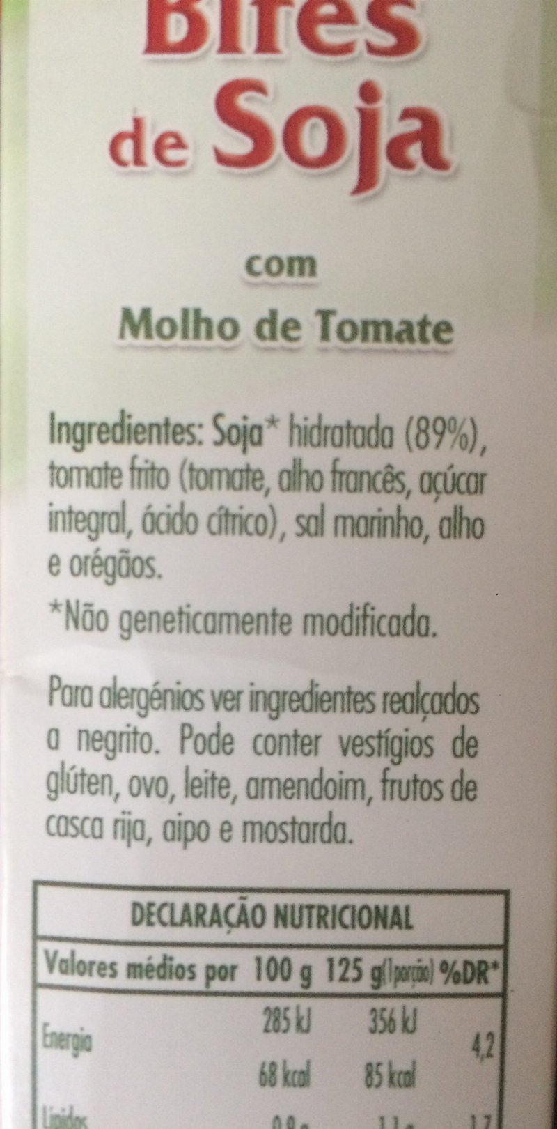 Foto da lista de ingredientes