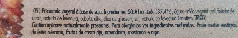 Foto da lista de ingredientes