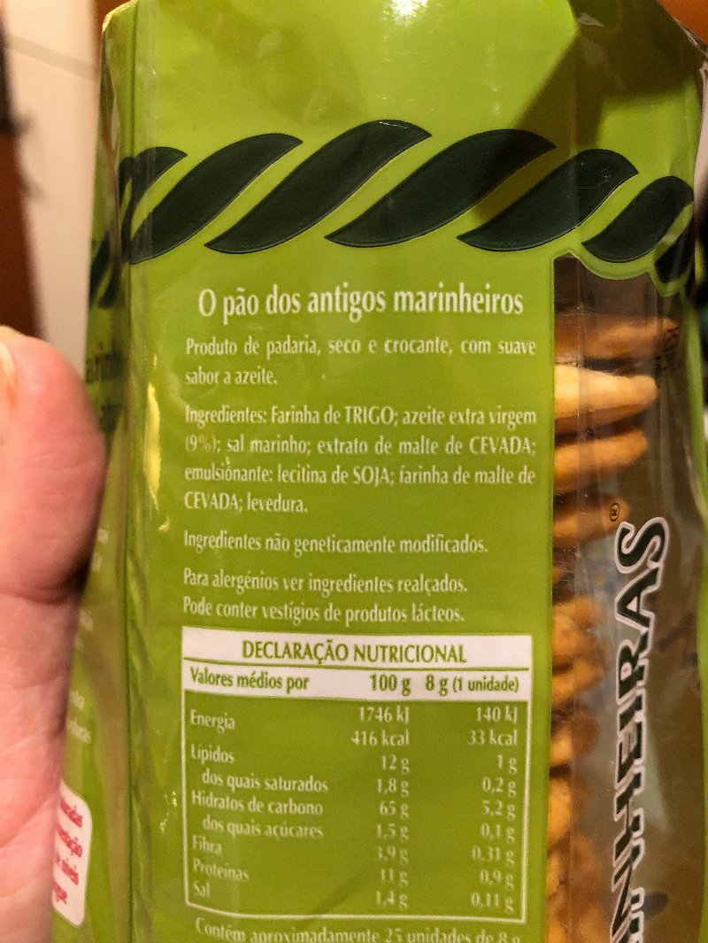 Foto da lista de ingredientes