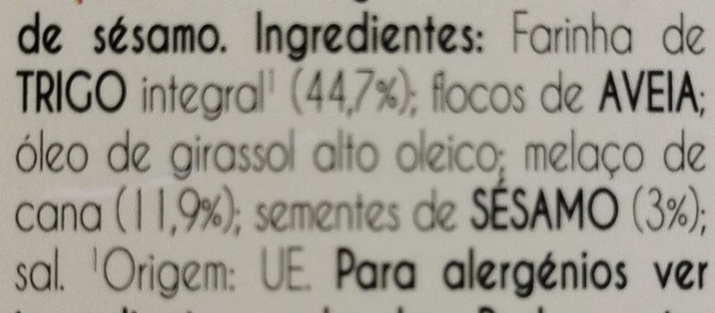 Foto da lista de ingredientes