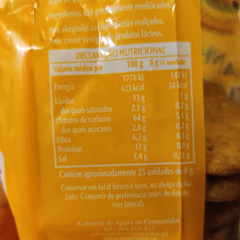 Foto da tabela nutricional