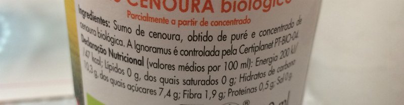 Foto da lista de ingredientes