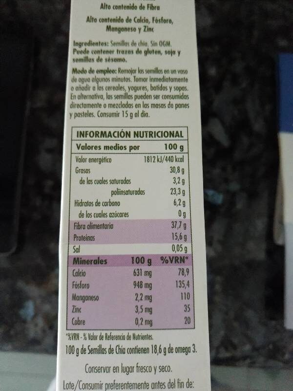 Foto da tabela nutricional