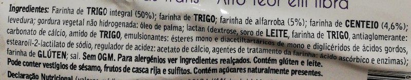 Foto da lista de ingredientes