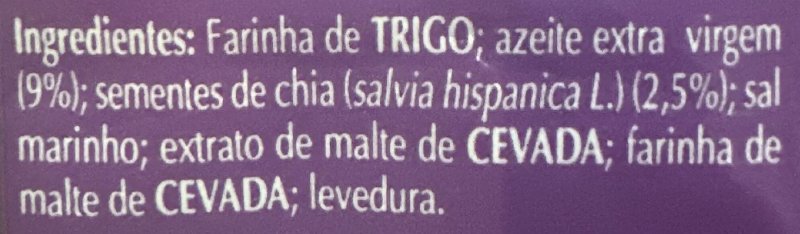 Foto da lista de ingredientes