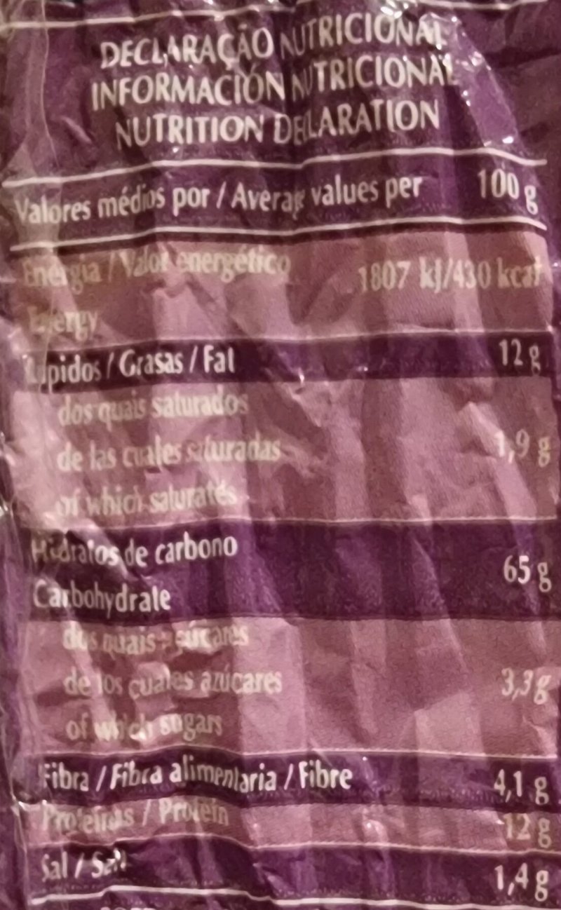 Foto da tabela nutricional