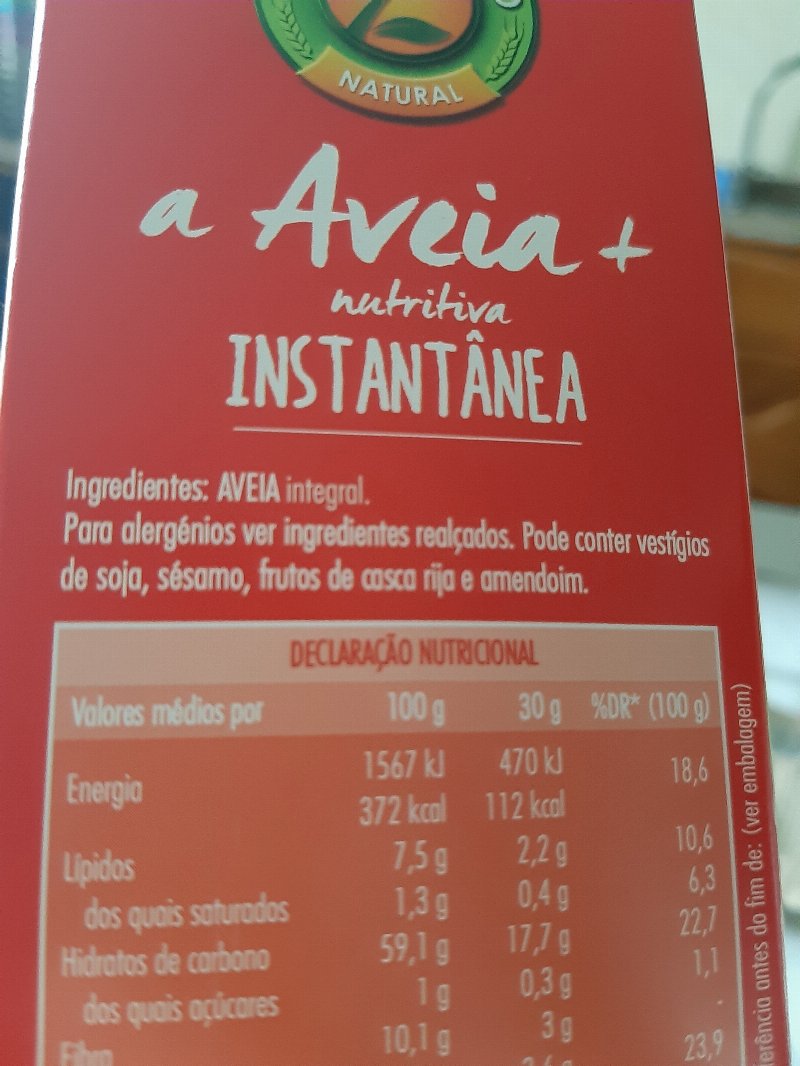 Foto da lista de ingredientes