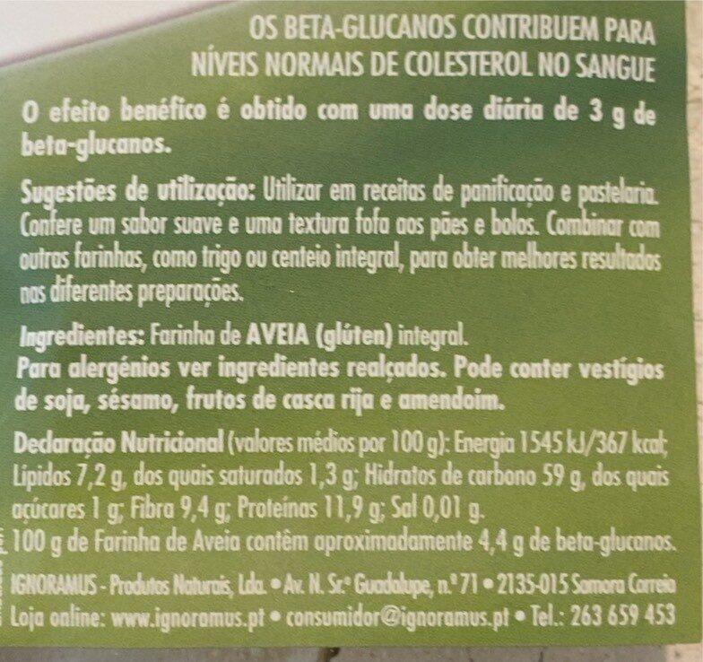 Foto da tabela nutricional