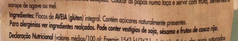 Foto da lista de ingredientes