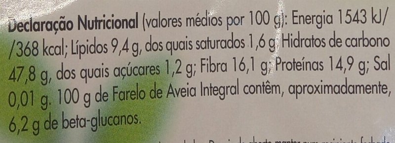 Foto da tabela nutricional