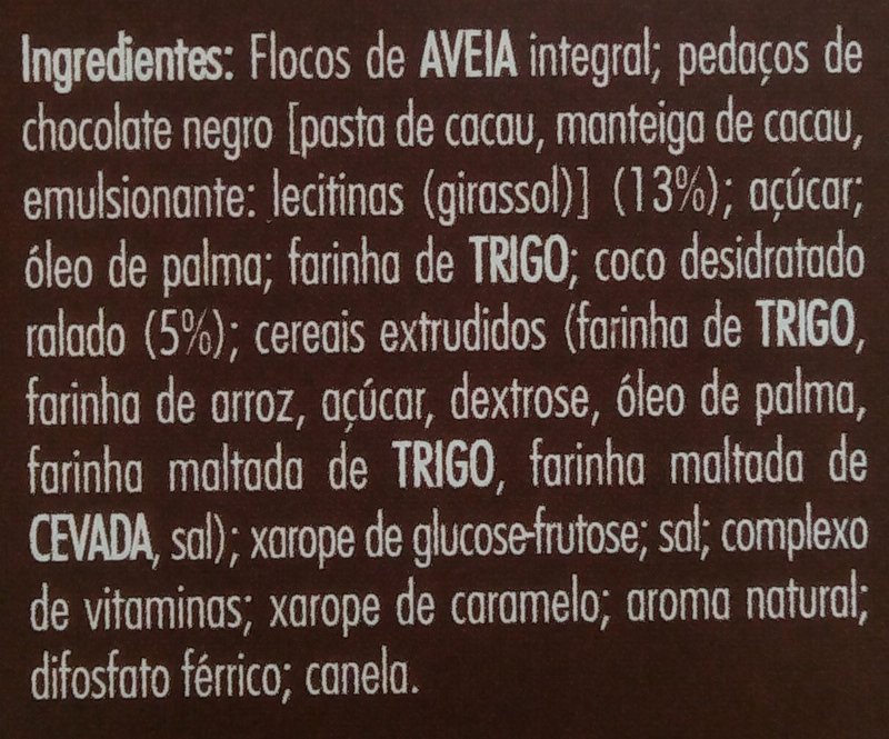 Foto da lista de ingredientes