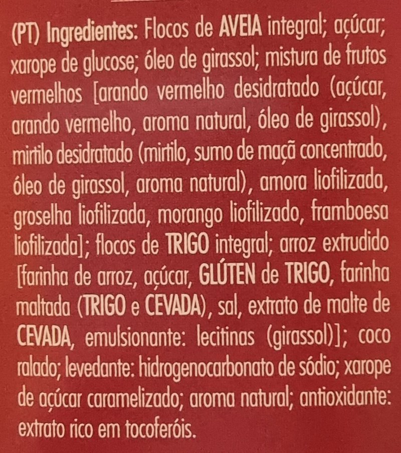 Foto da lista de ingredientes