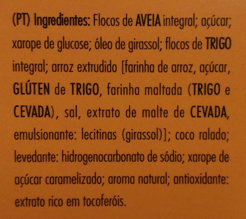 Foto da lista de ingredientes