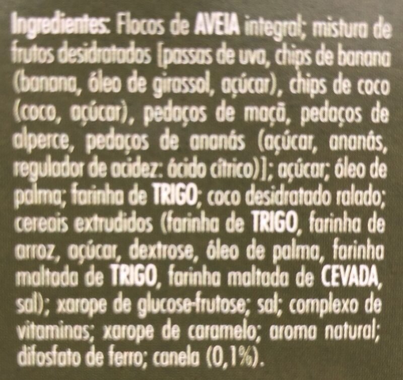 Foto da lista de ingredientes