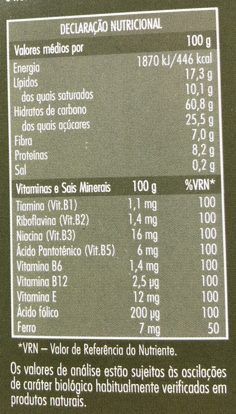 Foto da tabela nutricional