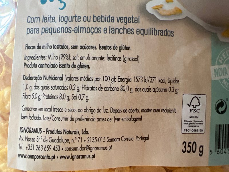 Foto da lista de ingredientes